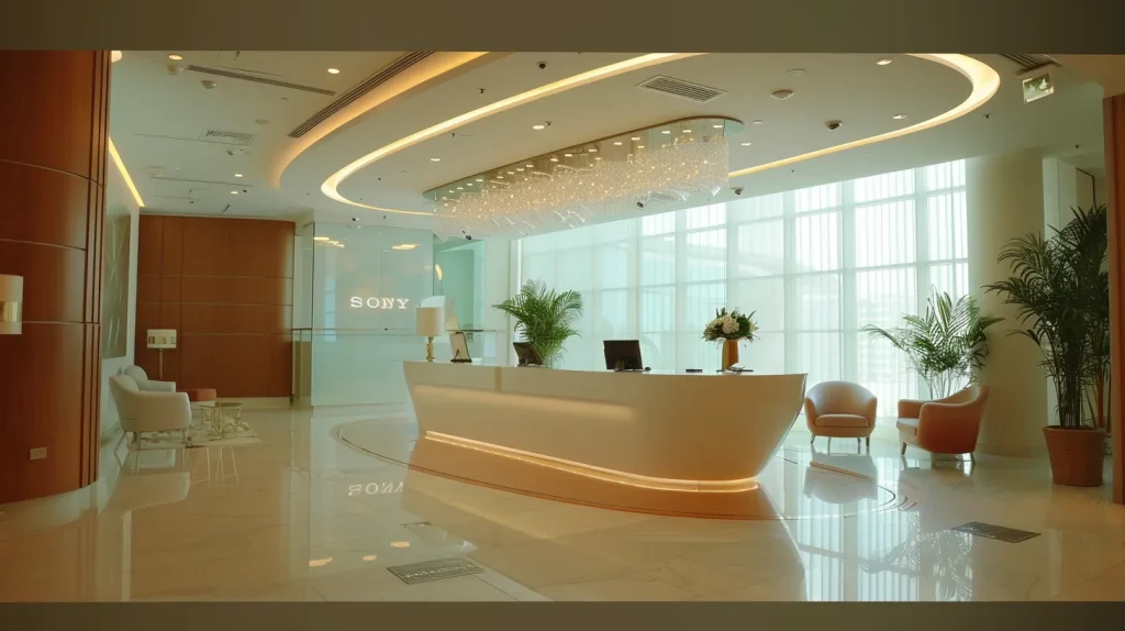 a modern, well-lit clinic reception area in dubai, featuring clean lines and welcoming decor, symbolizing accessible and reputable healthcare for std testing.