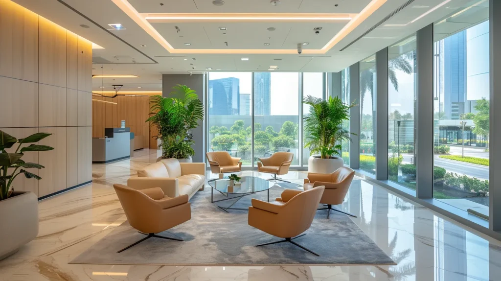 a serene and inviting clinic room in dubai, softly illuminated by natural light, features a welcoming backdrop that emphasizes affordability and accessibility in std testing, symbolizing a safe space for individuals to prioritize their health.