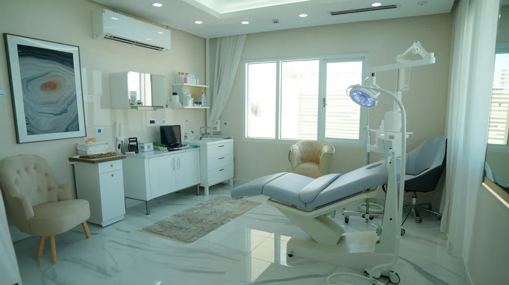 a serene and inviting clinic interior in dubai, bathed in soft, natural light, featuring a private consultation room that emphasizes warmth and confidentiality, symbolizing trust in std testing services.